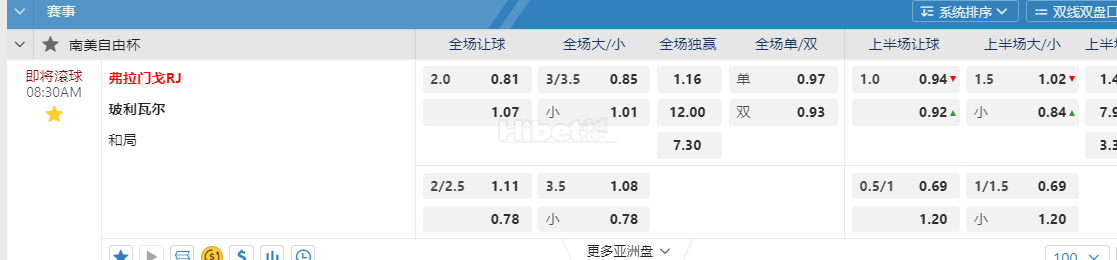 南美自由杯08:30AM 弗拉门戈RJ 玻利瓦尔