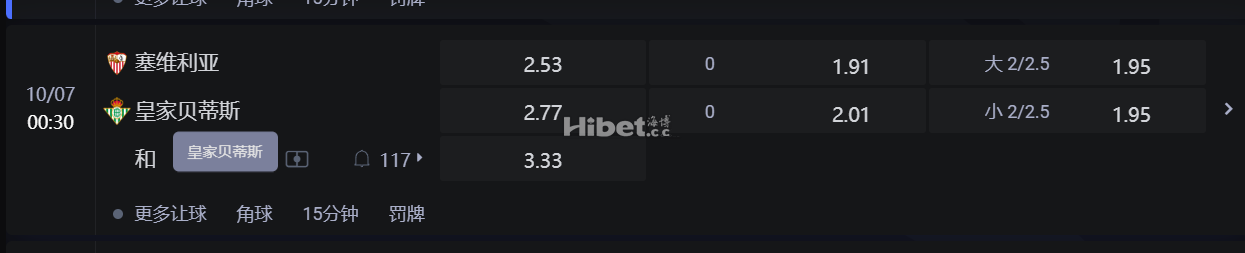 西班牙甲级联赛0/07 00:30 塞维利亚 VS皇家贝蒂斯