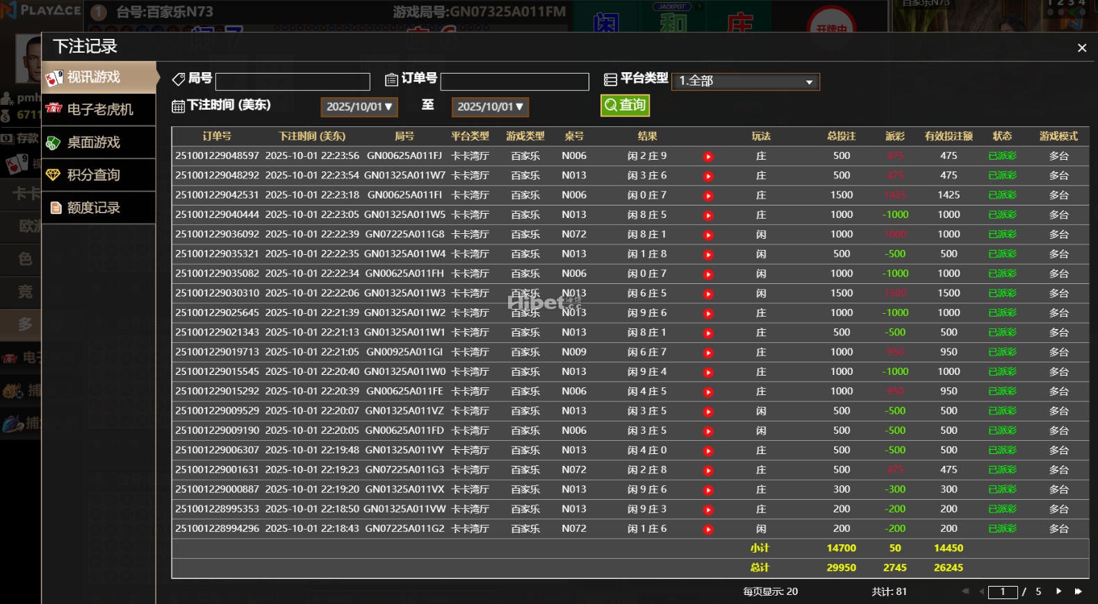 娱乐城投入5001元玩PA百家乐盈利2745元